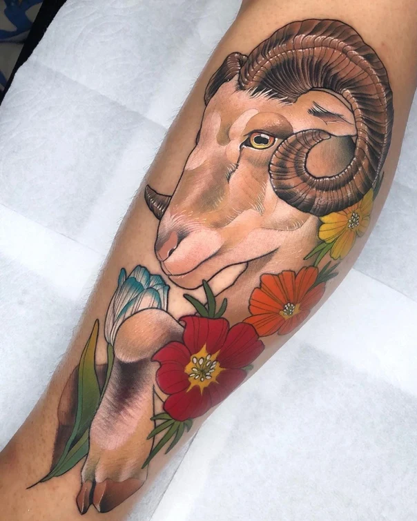 Realism Ram, Flowers tattoo on Forearm