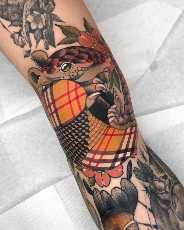 Neo Traditional Animal, Floral tattoo on Forearm