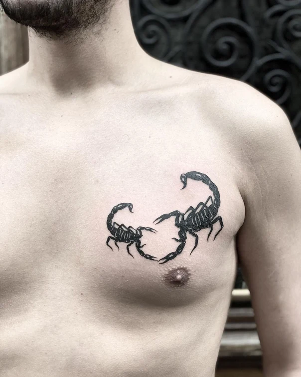 Blackwork Scorpion tattoo on Chest