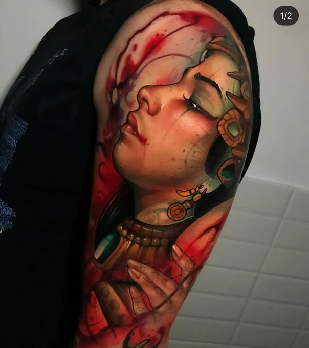 Realism Portrait, Woman tattoo on Full Sleeve