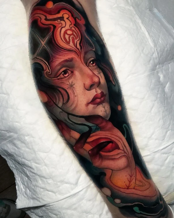 Realism Face, Hand tattoo on Forearm