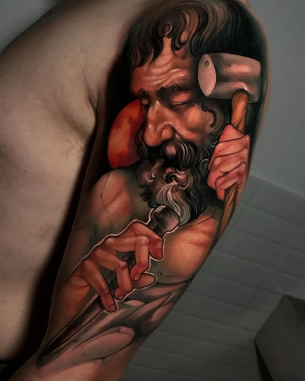 Realism Figure, Hammer tattoo on Full Sleeve