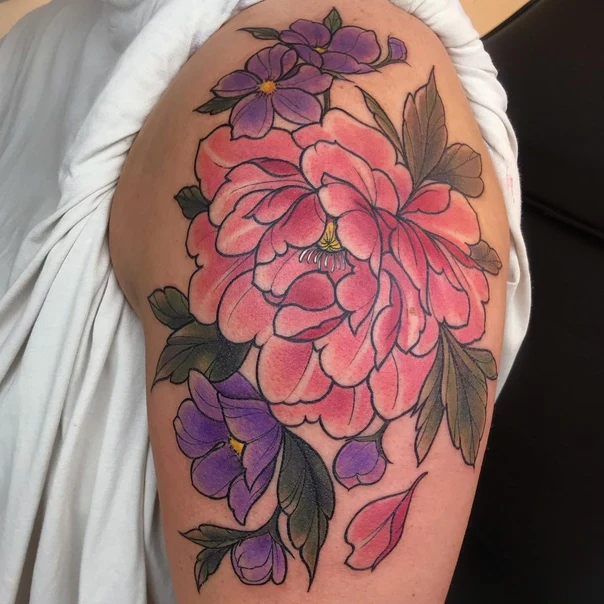 Japanese Flower, Peony tattoo on Upper Arm