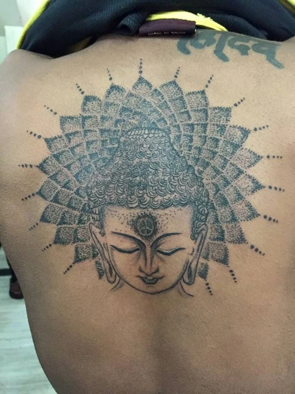 Dotwork Buddha, Mandala tattoo on Upper Back