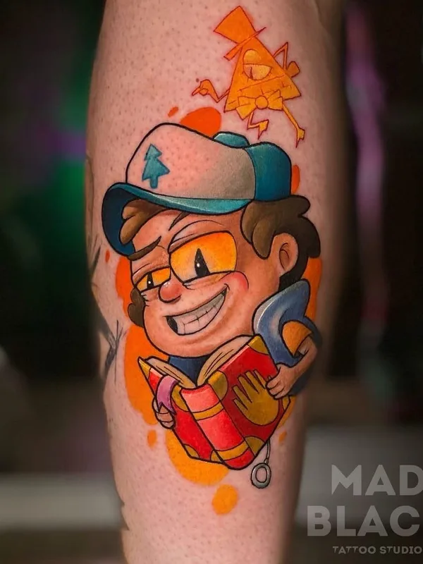 color cartoon tattoo on calf #45430 | Tattoo Artist Всеволод Злая Собака