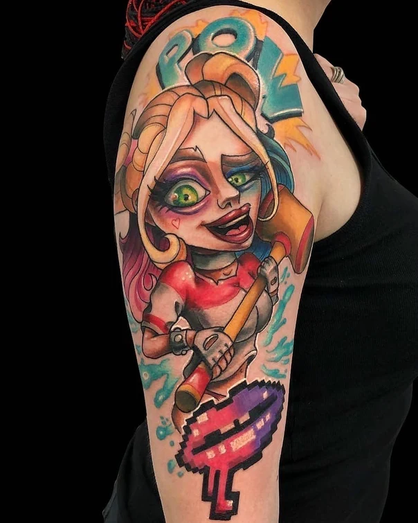 Cartoon Character, Pixel tattoo на Полный рукав