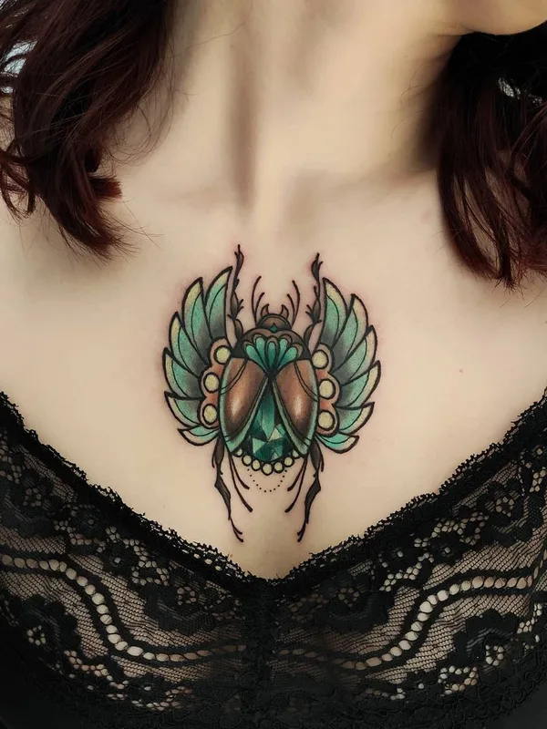 female color neo traditional Tatuaggio su sternum #45439 | Tatuatore Елена Апасова