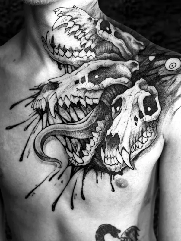 male black and grey blackwork Tatuaggio su chest #45600 | Tatuatore L.E.A.ink Lomova Ekaterina