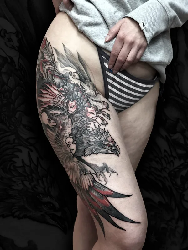 female color japanese Tatuaggio su thigh #45593 | Tatuatore L.E.A.ink Lomova Ekaterina