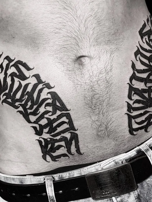 male black blackwork tatouage sur stomach #45607 | Artiste tatoueur Евгений Сидоров