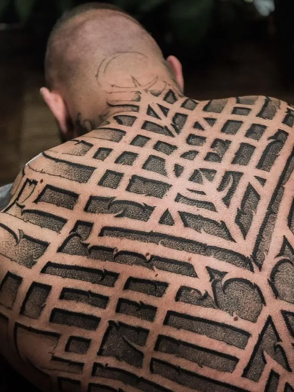 male black blackwork tattoo auf full back #45743 | Tätowierer Сергей Murdoc