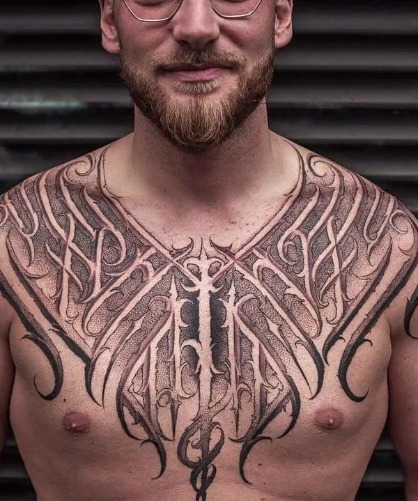 male black and grey ornamental tattoo auf chest #45742 | Tätowierer Сергей Murdoc