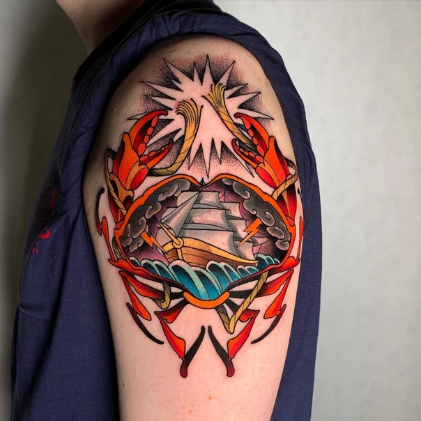 Традиционная Crab, Ship tattoo на Дельта