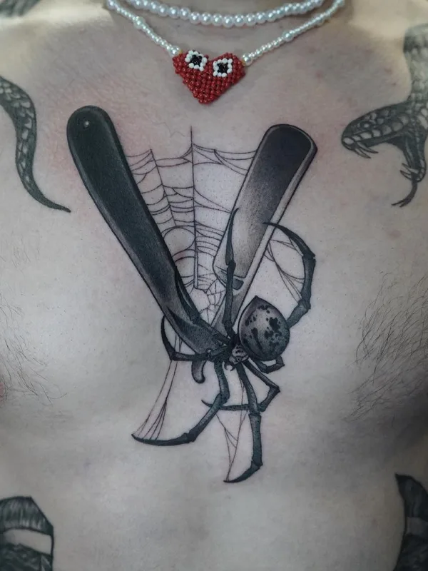 male black and grey blackwork 타투 부위 chest #45794 | 타투이스트 Андрей Малафеев