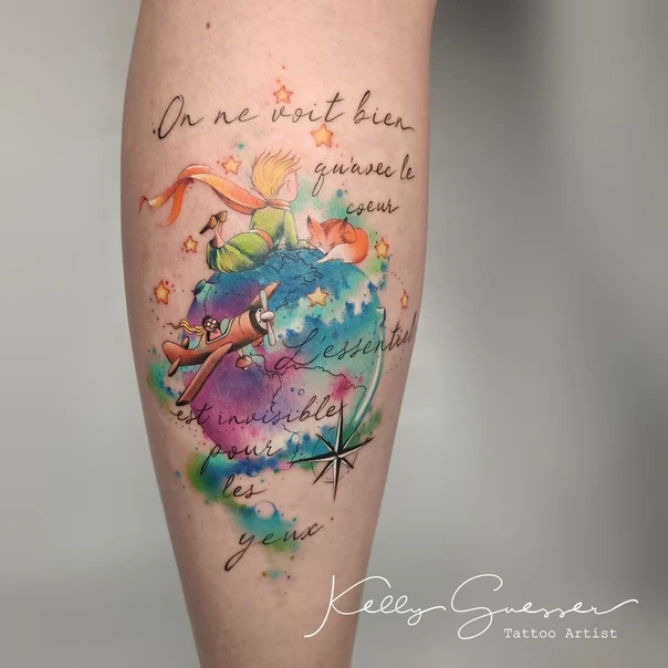 Illustrative Character, Planet tattoo on Calf