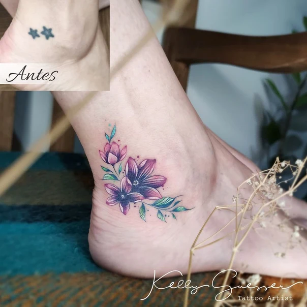 Watercolor Flower, Floral tattoo on Ankle