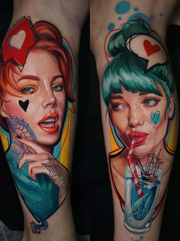 female color realism tatouage sur calf #45908 | Artiste tatoueur Дарья Пироженко