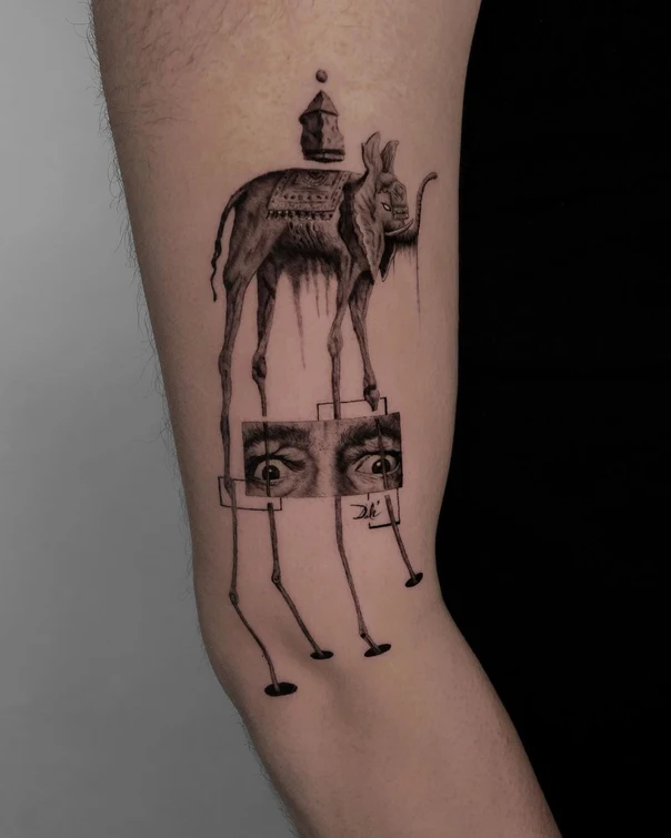 Surrealism Elephant, Eyes tattoo on Forearm