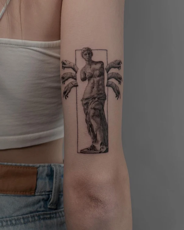 Realism Statue, Hands tattoo on Forearm