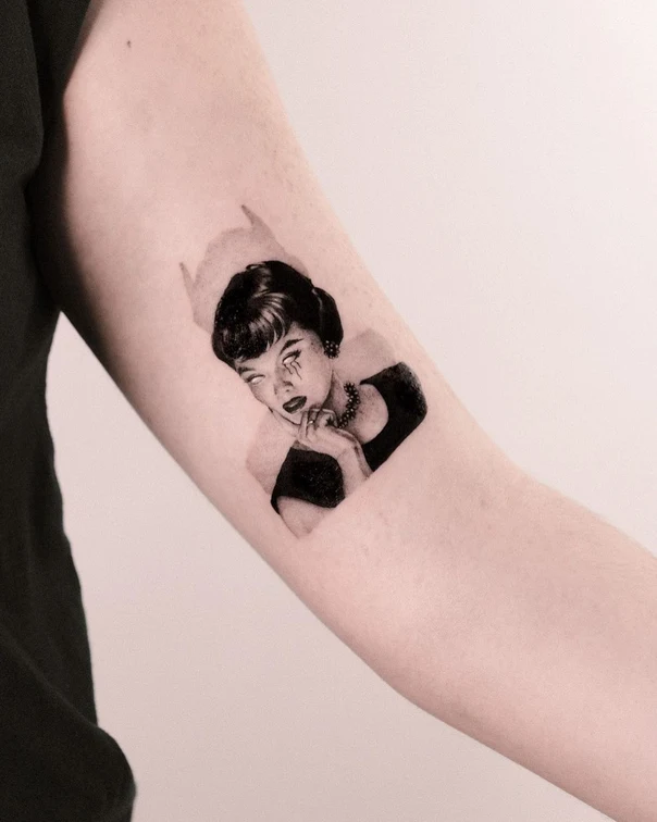 Black & Grey Portrait, Woman tattoo on Forearm