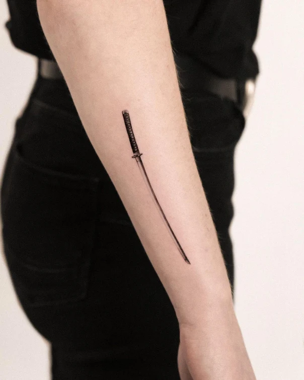 Fineline Katana, Sword tattoo on Forearm