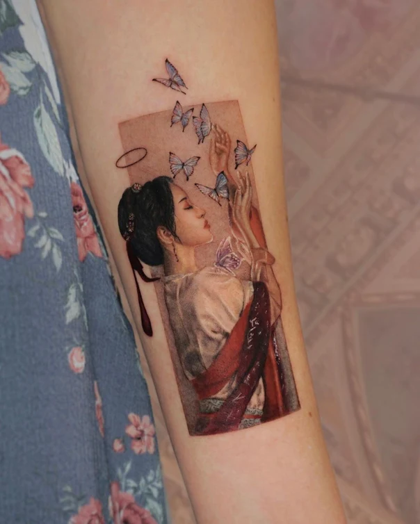 Realism Woman, Butterfly tattoo on Forearm