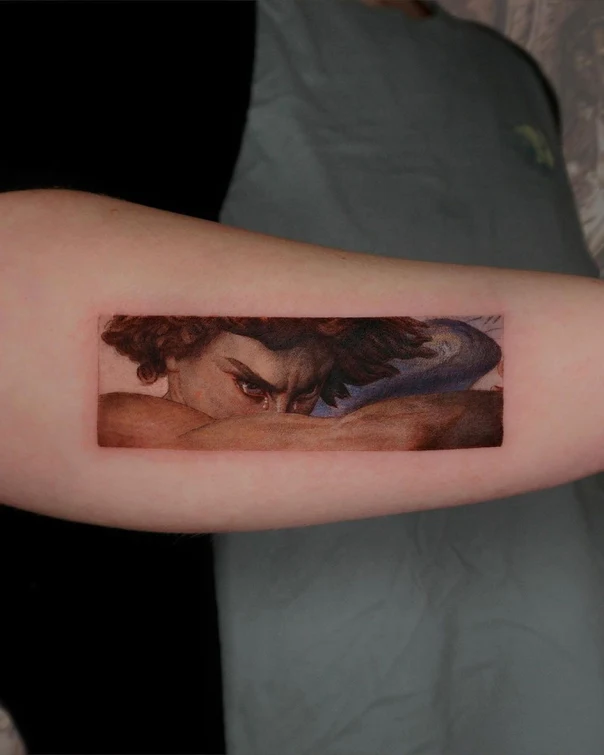 Realism Face, Angel tattoo on Forearm