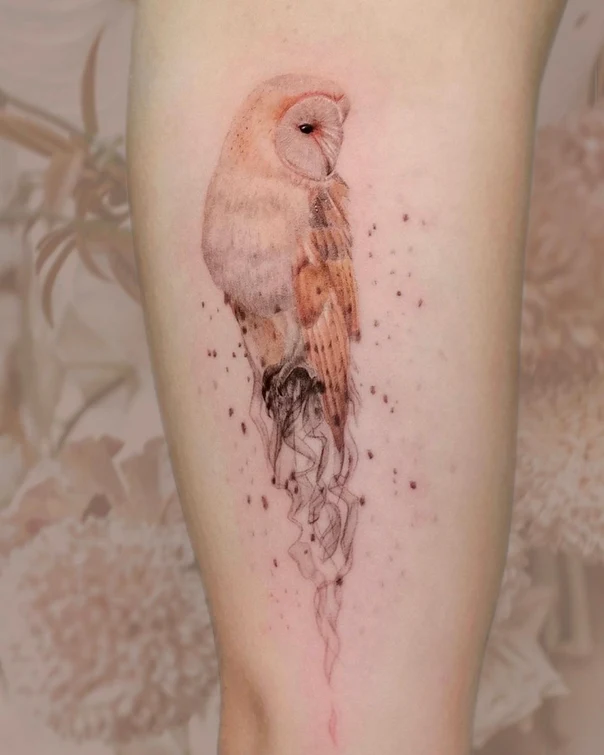 Watercolor Owl tattoo on Forearm