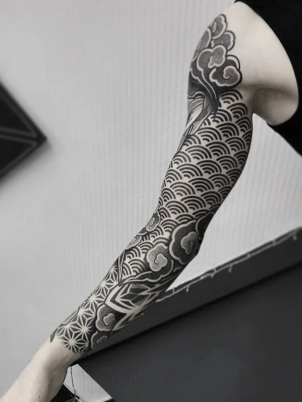 black and grey japanese Tatuaggio su full sleeve #45988 | Tatuatore Никита Шероухов