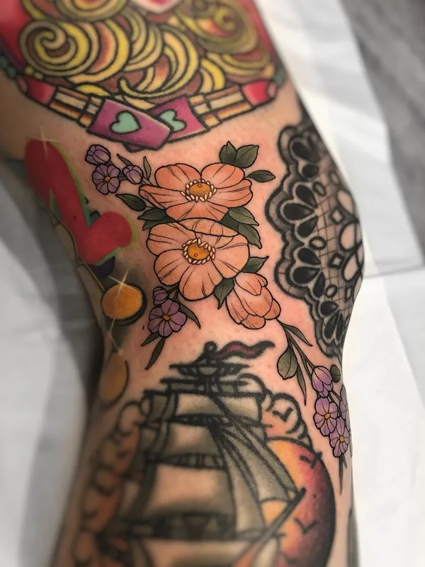 color neo traditional 纹身 在 knee #46053 | 纹身师 Purps Tattoo