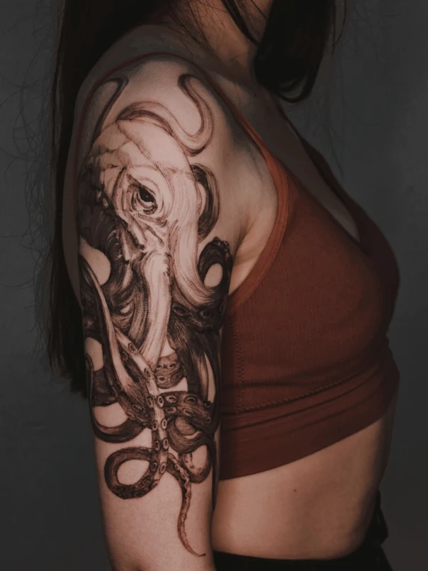 Скетч / Набросочная Octopus tattoo на Полный рукав