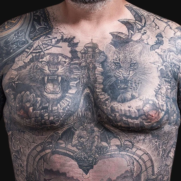 Реализм Tiger, Leopard tattoo на Грудь