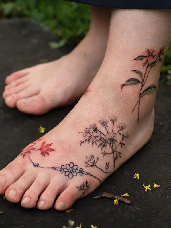female color botanic Tatuaggio su foot #46234 | Tatuatore Sion