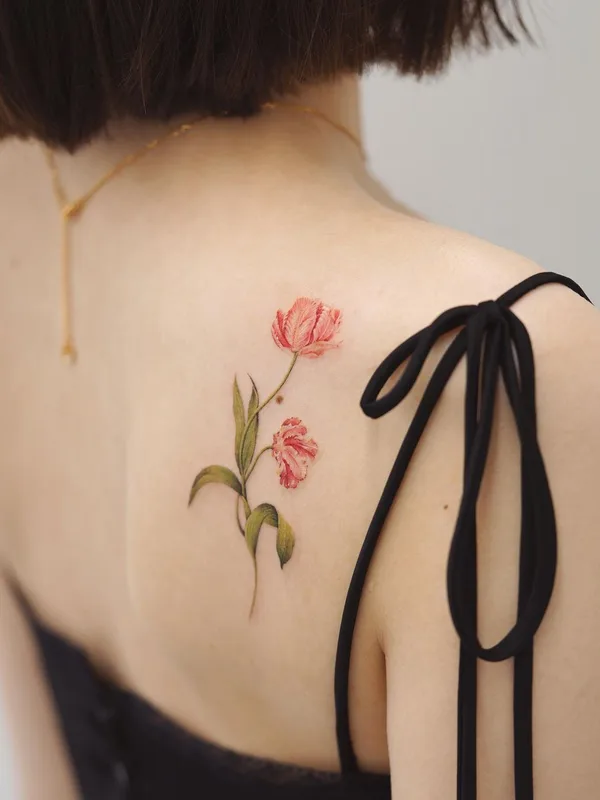 female color miniature, botainc Tatuaggio su back #46280 | Tatuatore Dasol Kim