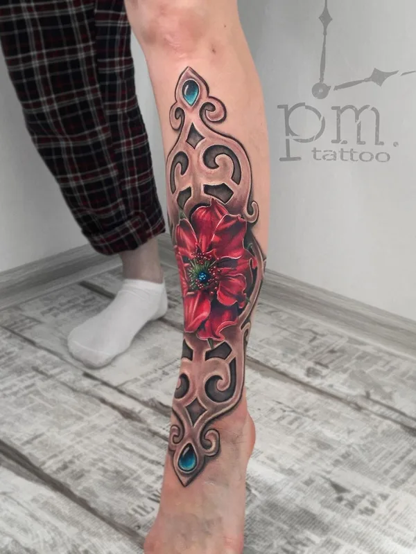color ornamental tattoo auf calf #46333 | Tätowierer Полина Ramona Ink
