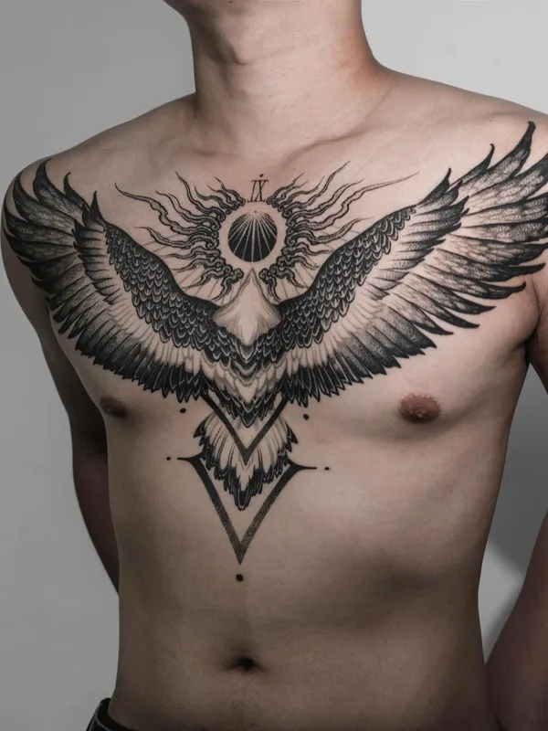 male black blackwork татуировка на chest #46362 | Тату мастер Arang eleven