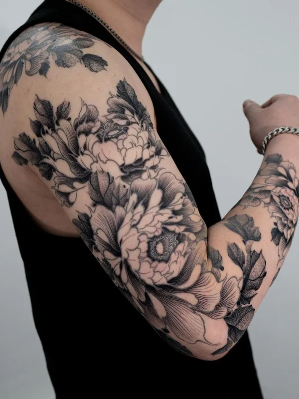 black and grey black and grey татуировка на full sleeve #46352 | Тату мастер Arang eleven