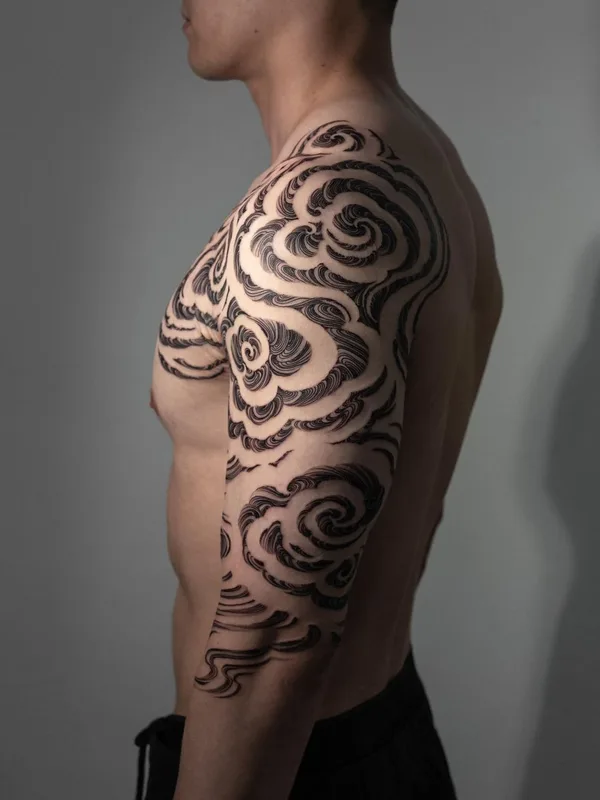 male black blackwork татуировка на full sleeve #46359 | Тату мастер Arang eleven