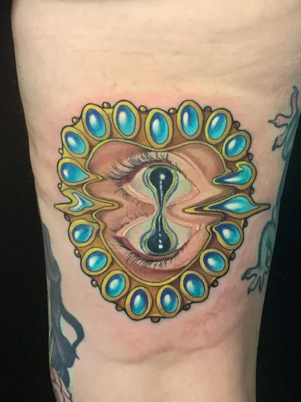 color surrealism tattoo on thigh #46370 | Tattoo Artist Archie Bronson