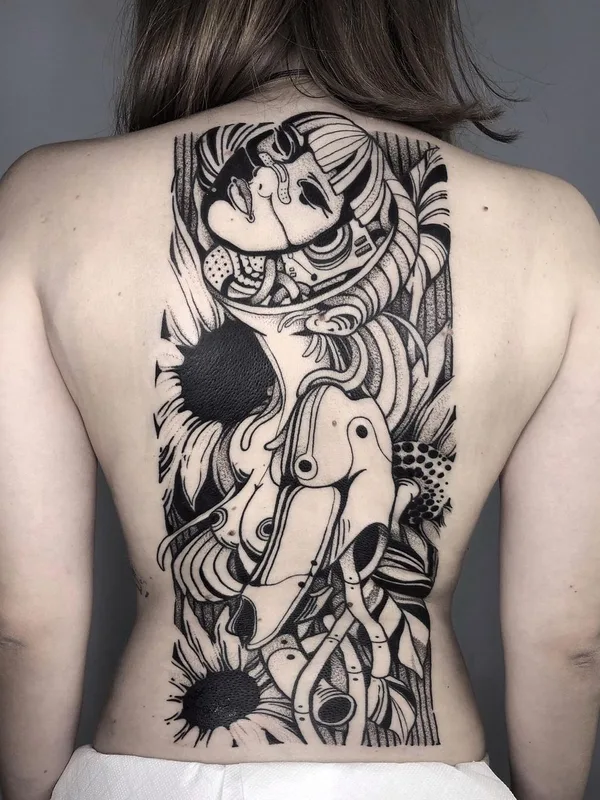 female black blackwork татуировка на full back #46396 | Тату мастер Lil Annie