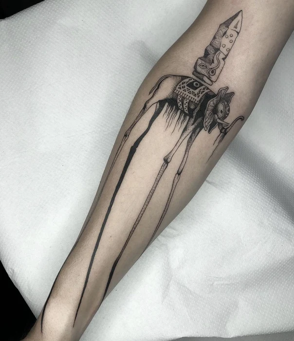 Surrealism Elephant, Crystal tattoo on Forearm