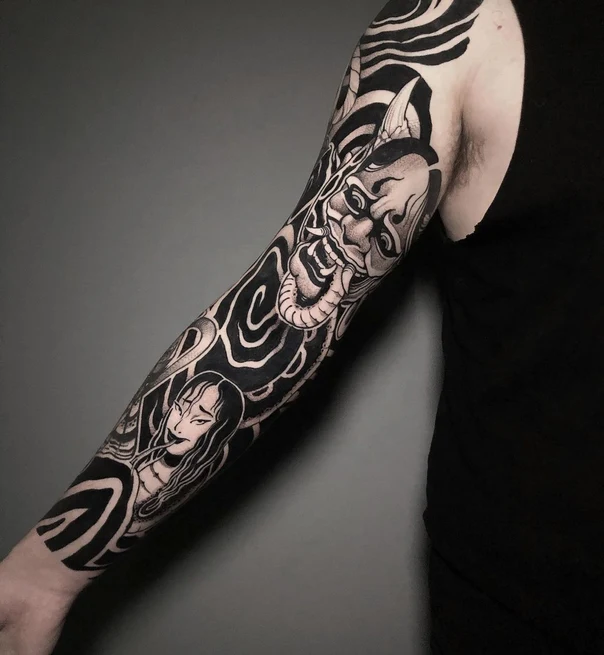 Japanese Demon, Woman tattoo on Full Sleeve