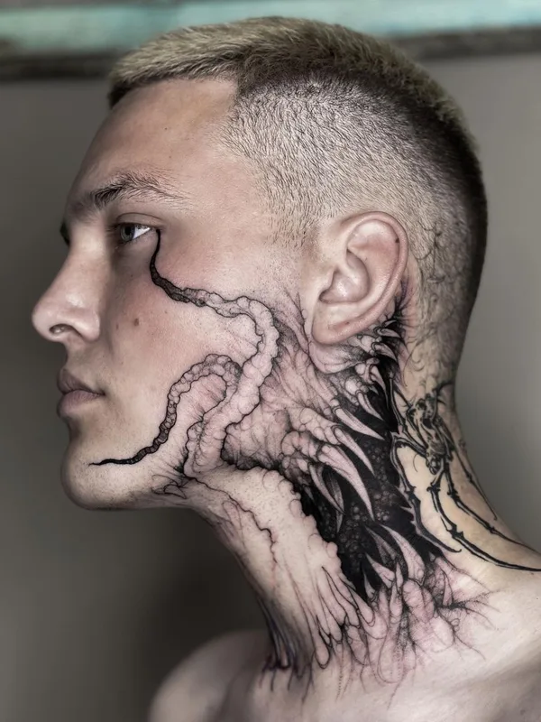 male black blackwork татуировка на neck #46436 | Тату мастер Лиза Могилкина