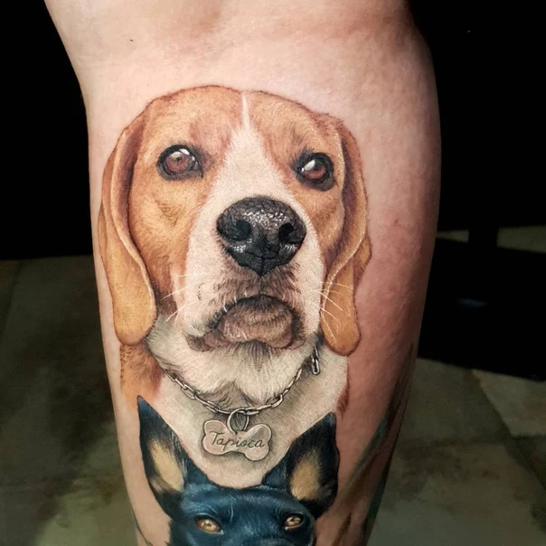 Realism Dog, Pet portrait tattoo on Thigh