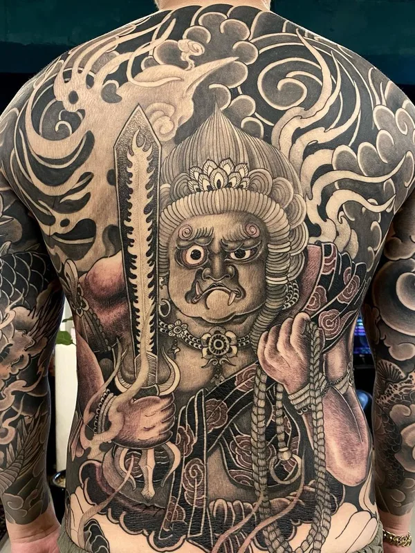 male black and grey japanese татуировка на full back #46480 | Тату мастер Tattooartist_Jehoo