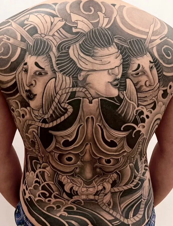 black and grey japanese татуировка на full back #46482 | Тату мастер Tattooartist_Jehoo
