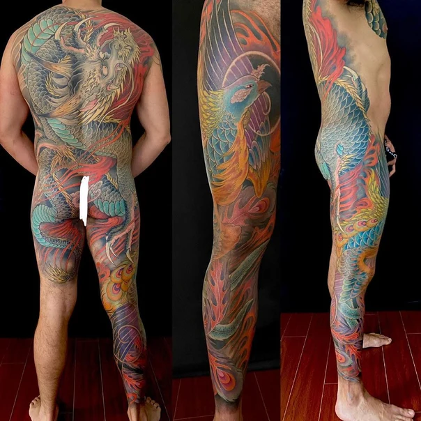 Japanese Dragon, Phoenix tattoo on Full body