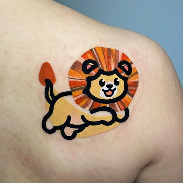 Cartoon Lion tattoo on Shoulder