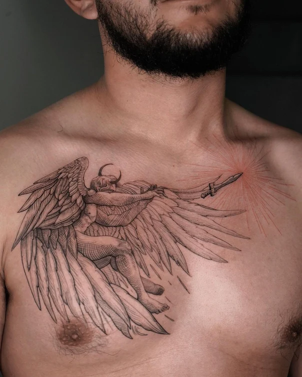 Sketch Angel, Wings tattoo on Chest