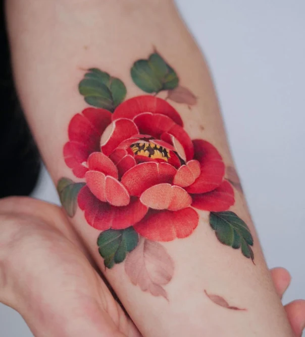 Japanese Flower, Leaves tattoo on Forearm